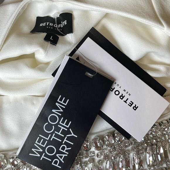 Retrofete Swan Crystal Embellished Cutout Strapless White Maxi Dress Size Large - Picture 9 of 10